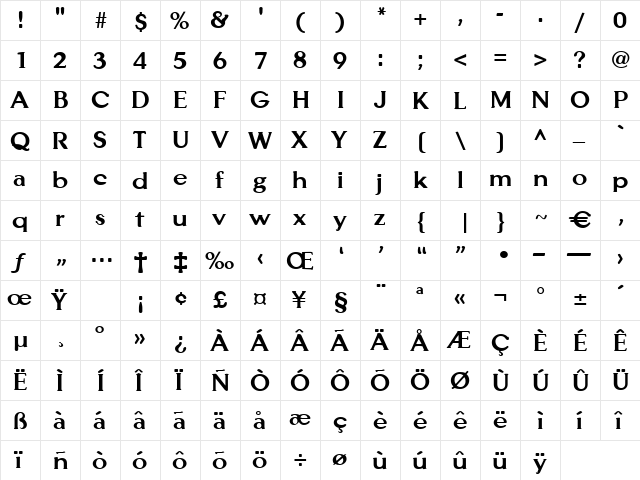 Artois Regular  glyph index