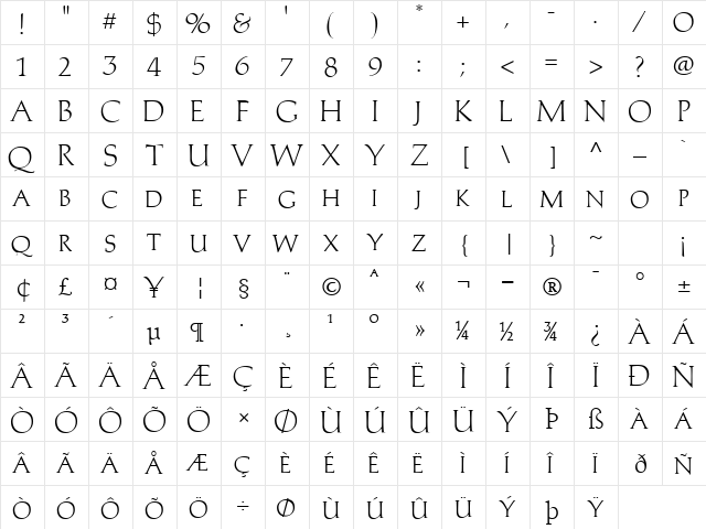 Trajans-Caps Normal  glyph index