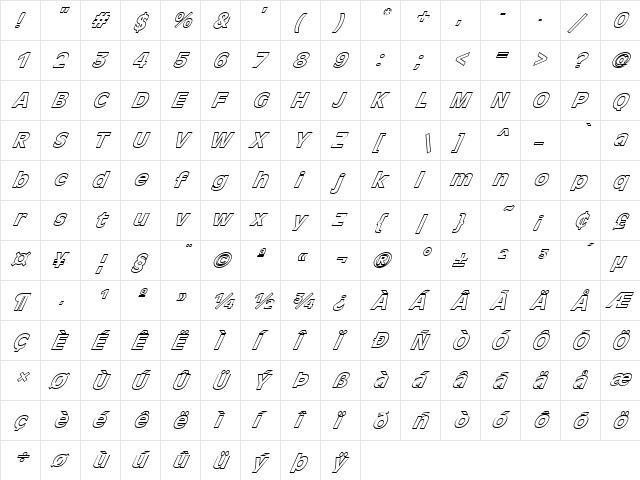 FZ BASIC 1 HOLLOW ITALIC Normal  glyph index