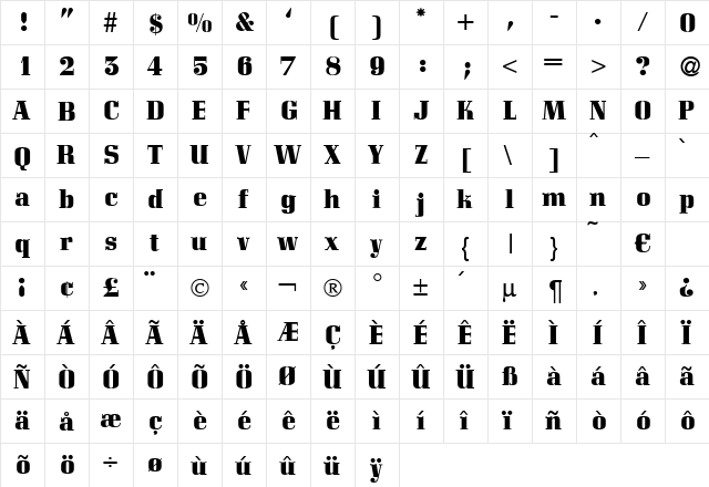 CorvetteDB Bold  glyph index
