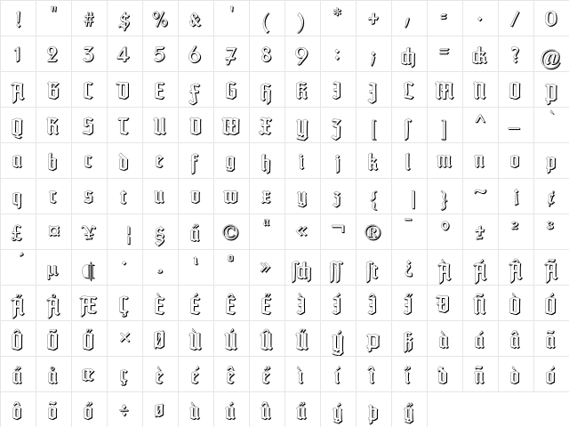 TypographerTextur Schatten Regular  glyph index