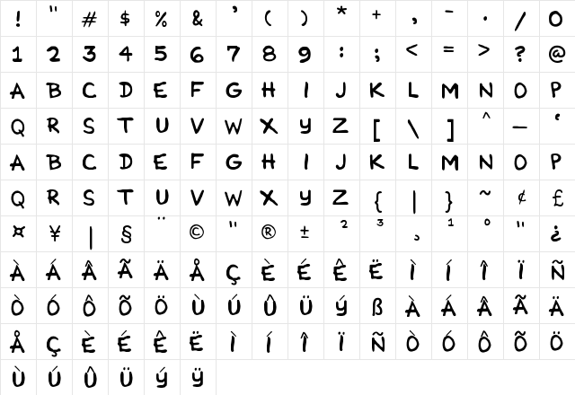 New Regular  glyph index