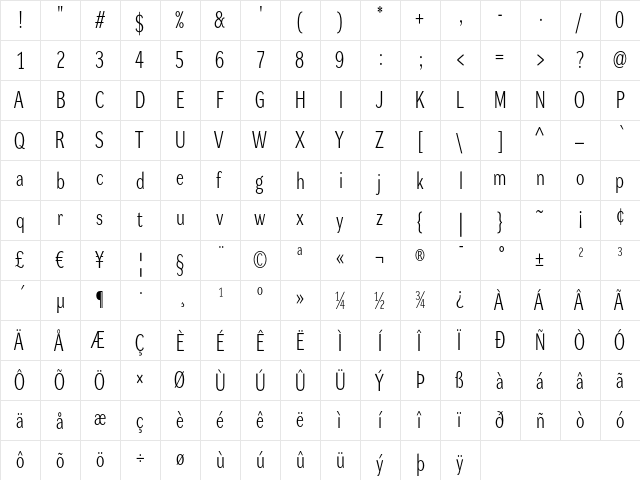 DynaGrotesk LC Regular  glyph index