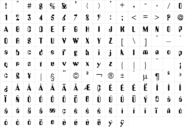 Amy Regular  glyph index