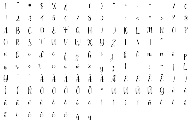 Simple Script Regular  glyph index