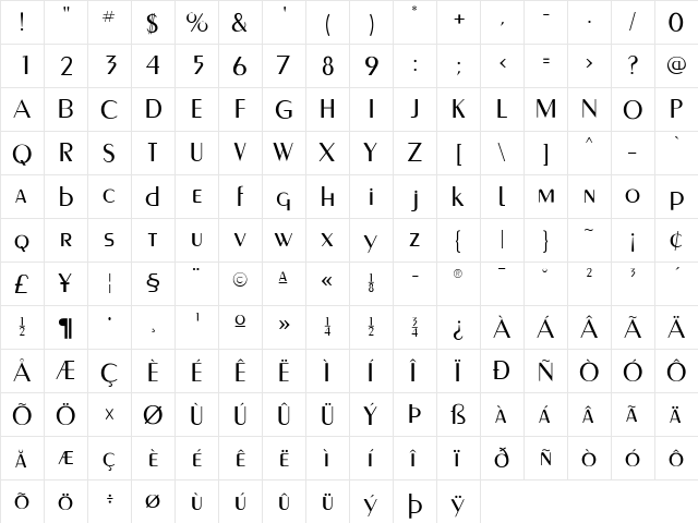 MontereyFLF Regular  glyph index