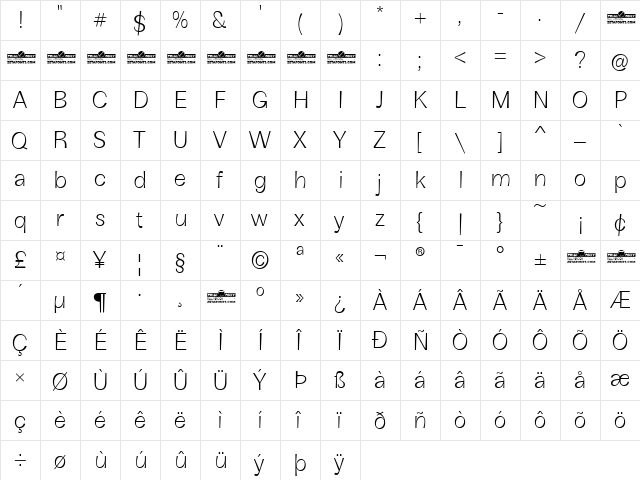 Boring Sans B Trial Light  glyph index