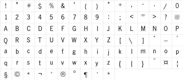 NewsPaperC Regular  glyph index