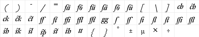 DTL Fleischmann D Medium Italic Alt  glyph index