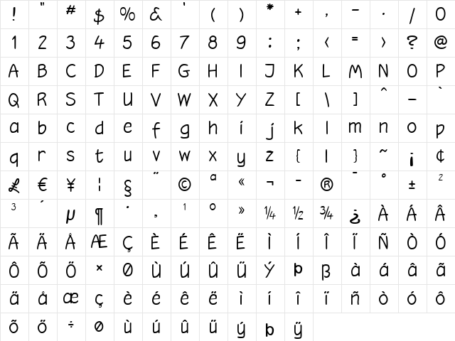 Hooteroll Light  glyph index