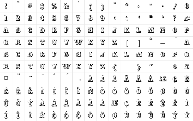 Carnival MF Open Open  glyph index