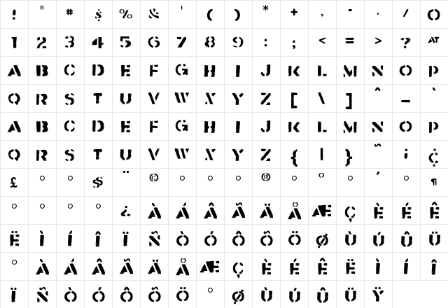 Flyerfonts Reject  glyph index