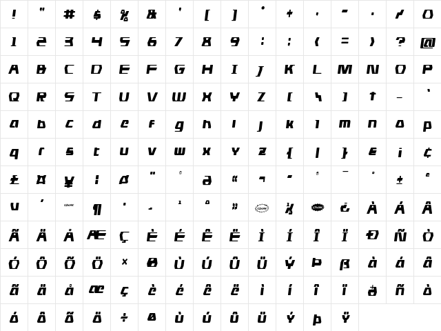 DS man Condensed Semi-Italic Condensed Semi-Italic  glyph index