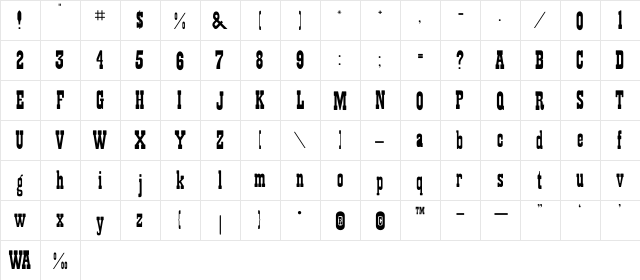 Holybond Regular  glyph index