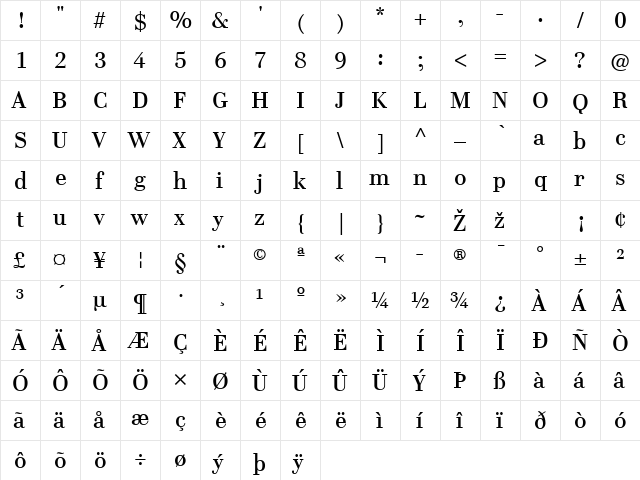 CelliniTF-Medium Regular  glyph index