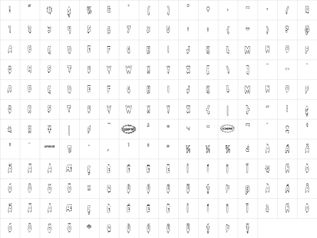 Bloodlust Outline Regular  glyph index