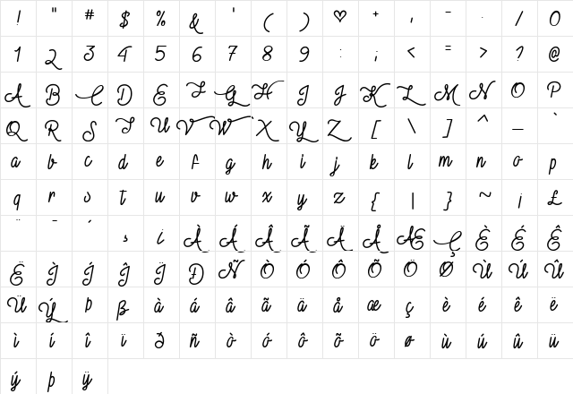 Vampire Kiss Demo Regular  glyph index