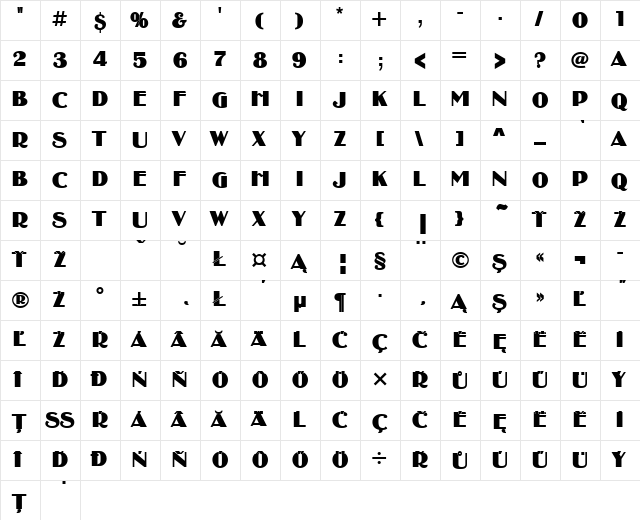 BinnerPEE Regular  glyph index