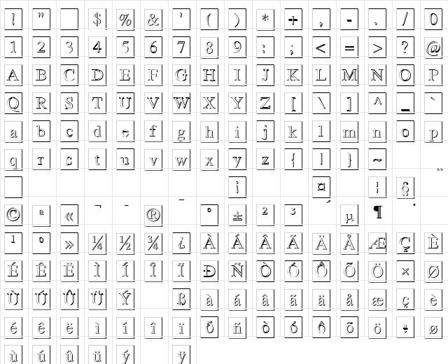 Romand 3D DB Normal  glyph index