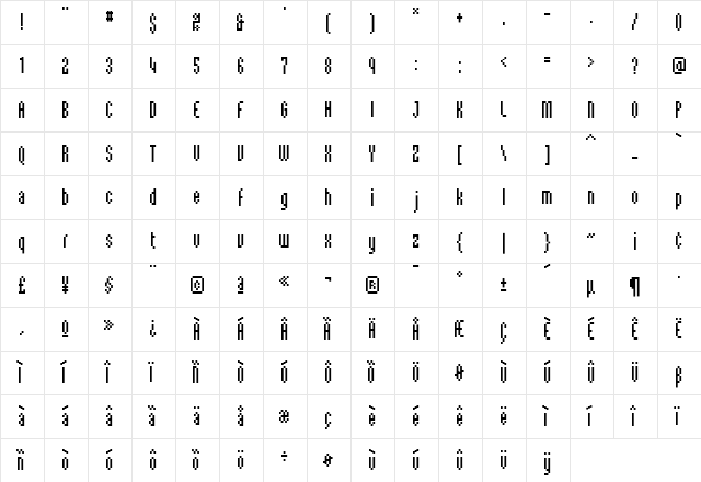 Union Medium  glyph index