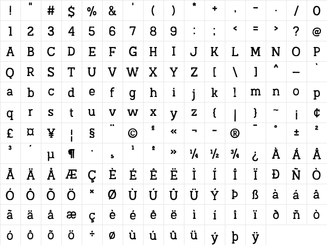 Austral Slab Rust Regular  glyph index