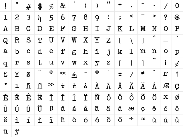 Passport Mono Bold  glyph index