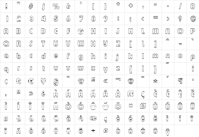 BrianBeckerOutline-ExtraBold Regular  glyph index