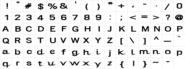 Evangelic Bold  glyph index