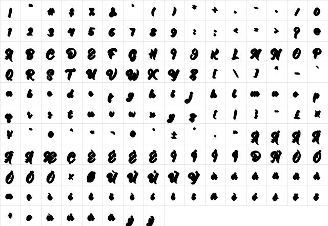 Retrofest Shadow Regular  glyph index
