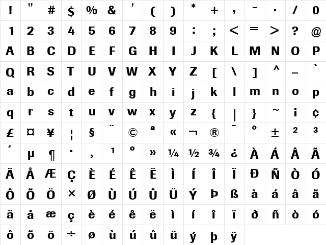 Berthold Imago Bold  glyph index