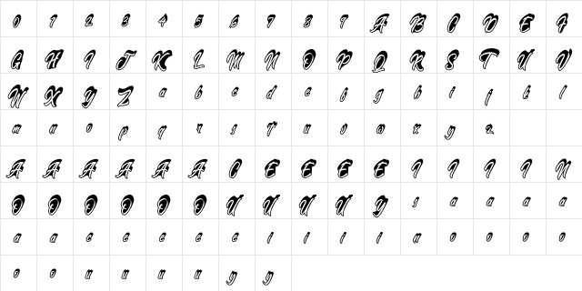 The Black Cassanova Regular  glyph index