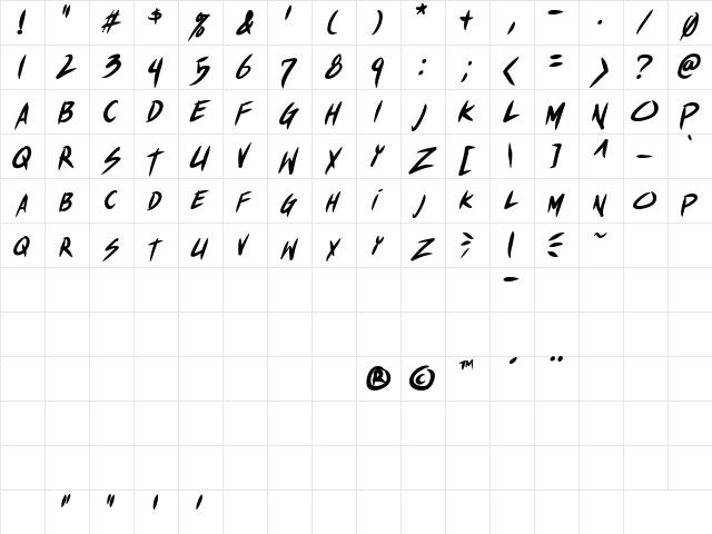 Shin Akiba Punx Bold Italic  glyph index