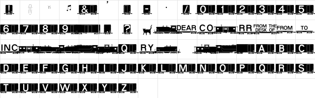 AlphabetTrain Boxcar  glyph index