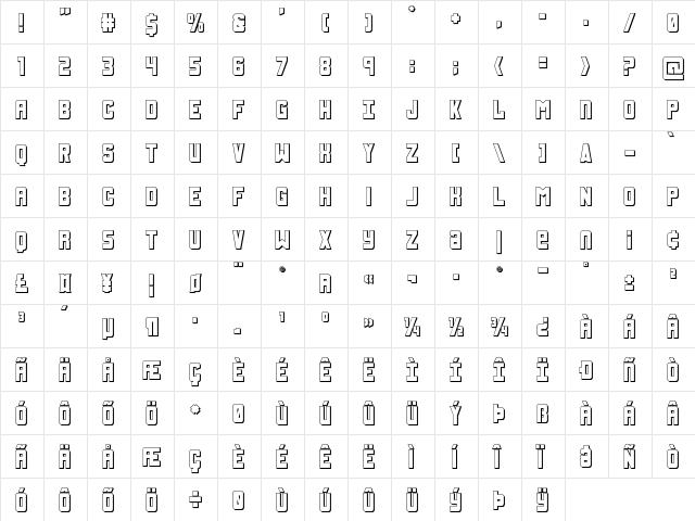 Urban Defender 3D Regular  glyph index