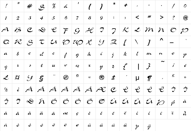 Schultz Regular  glyph index