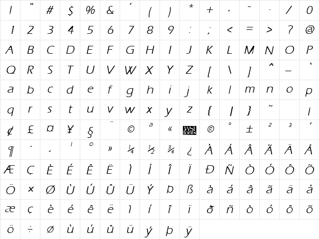 Ergoe Italic  glyph index