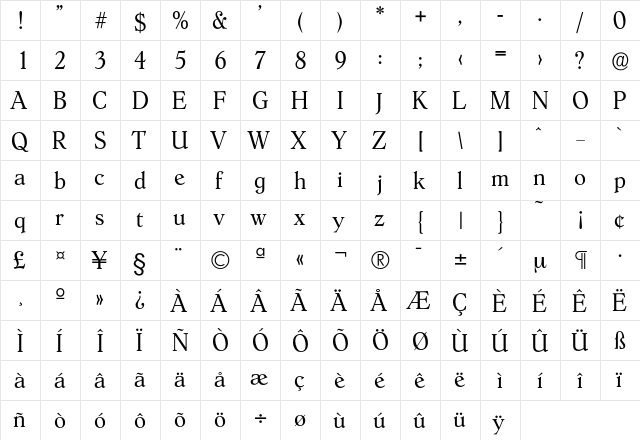 Hoboken-Light Regular  glyph index