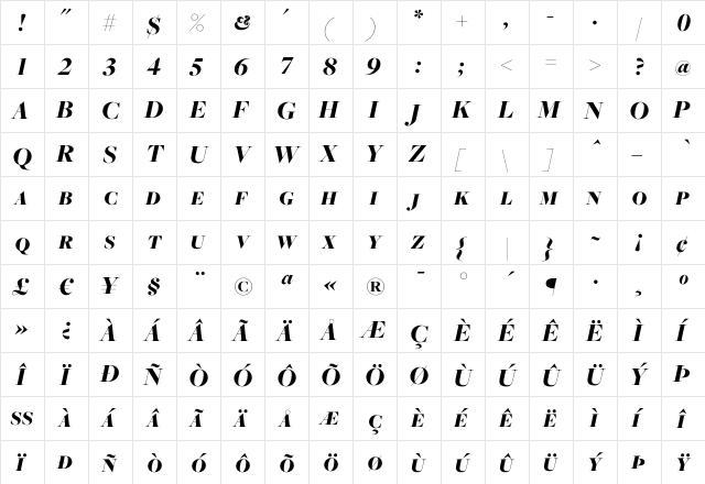 Freight Big Black Italic SC  glyph index