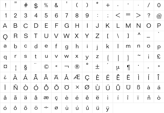 Folio BQ Regular  glyph index