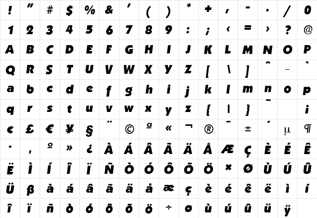 KoblenzSerial-Heavy Italic  glyph index