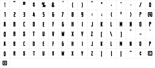 Newsflash BB Regular  glyph index