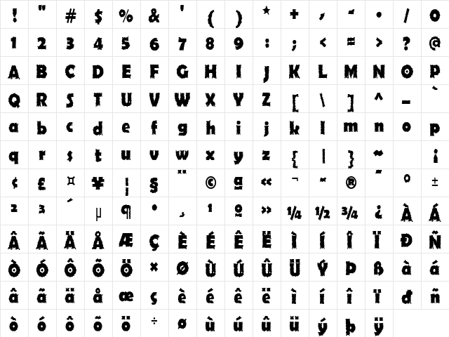 Ojovanic Bold  glyph index