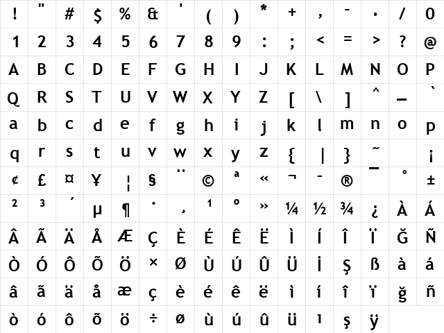 Trebuchet MS Digiscream Bold  glyph index