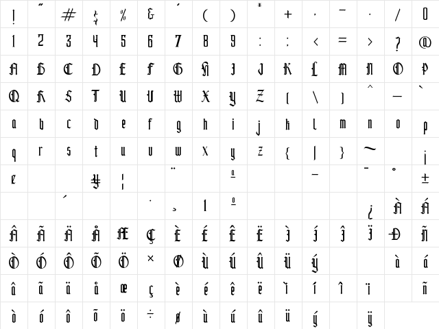 Deathmatch Regular  glyph index