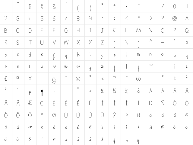 Boring Joined Regular  glyph index
