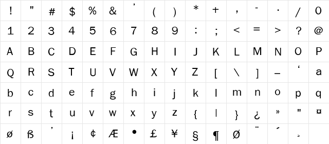 Eluthera Light 1 Regular  glyph index