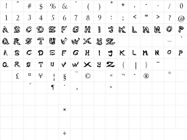 Raslani Melissa Regular  glyph index