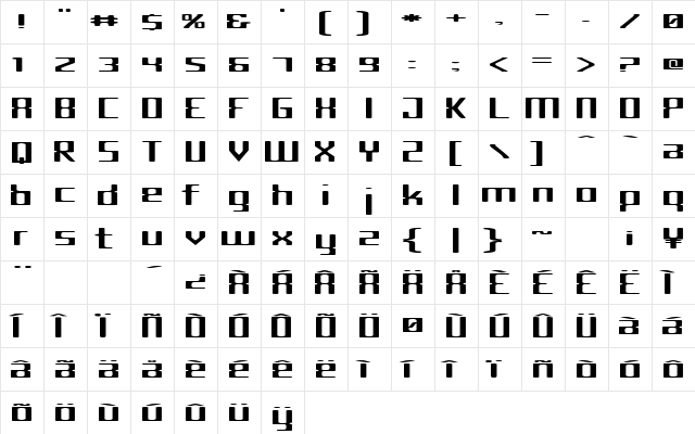 Cyborg Regular  glyph index