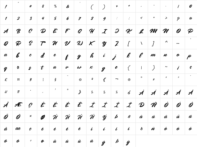 Mangotea Free Personal Use Regular  glyph index