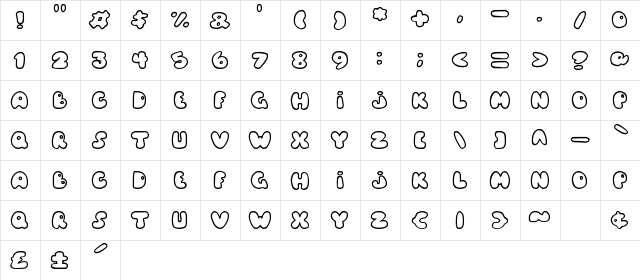 Balloons! Regular  glyph index